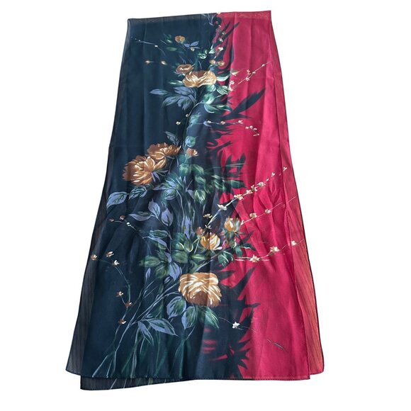 Floral Chiffon Scarf By Worthington - Red & Black With Gold Rose Pattern - Picture 2 of 7